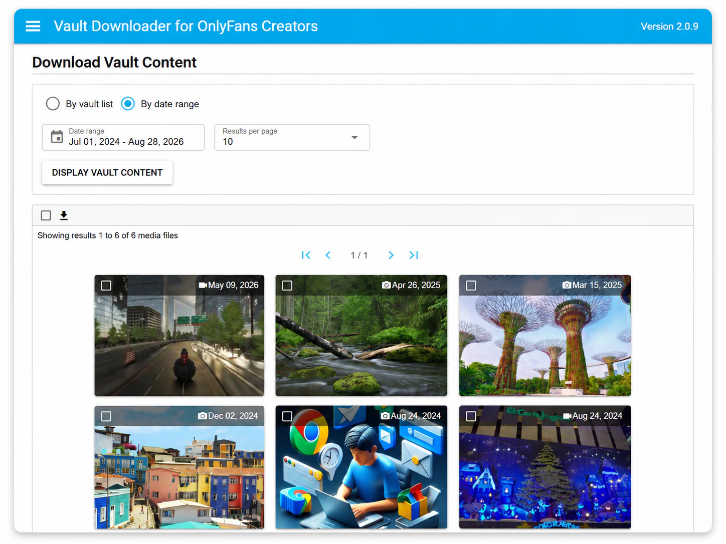 Search OnlyFans creator vault media by date range