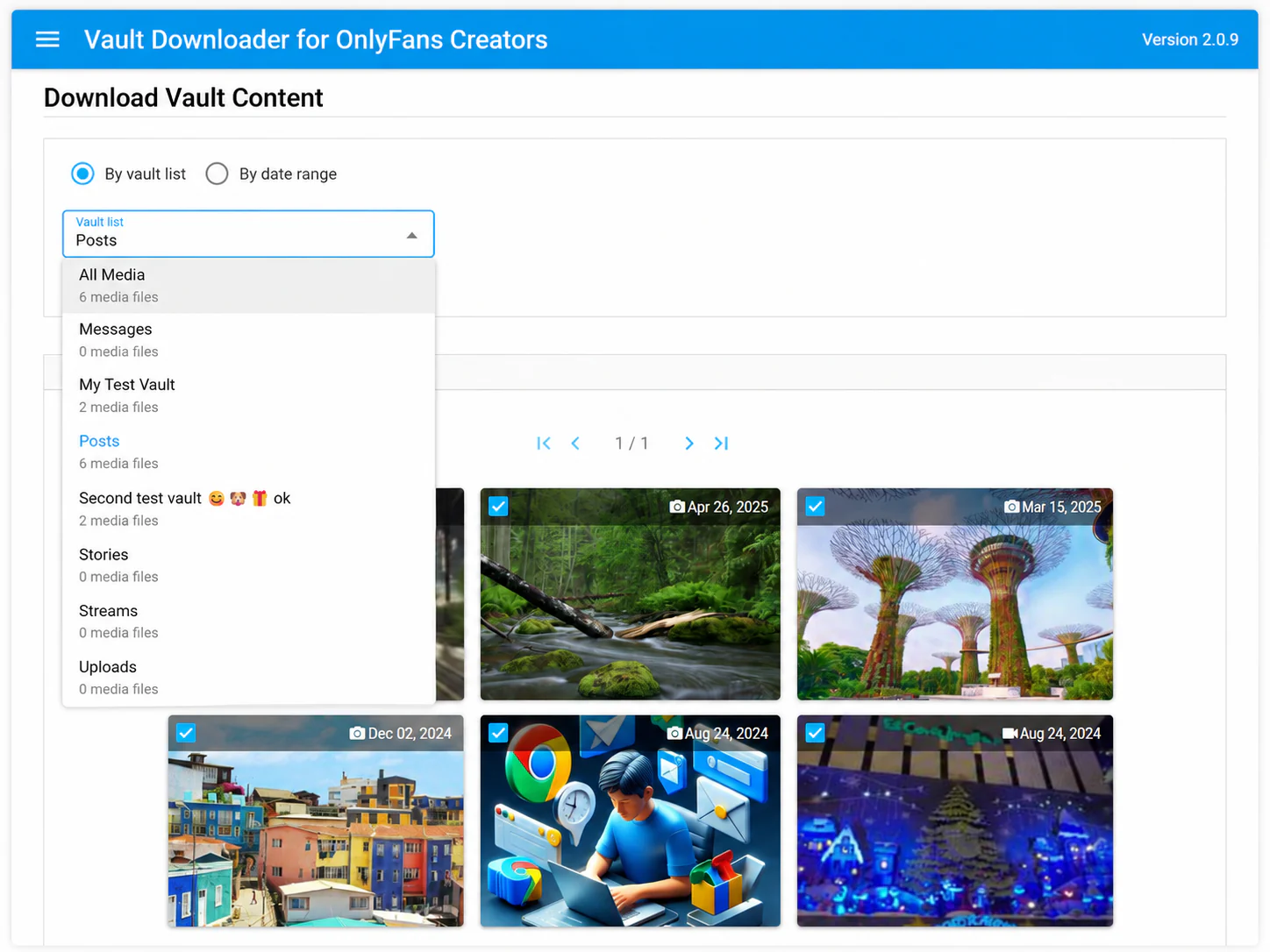 Choose from creator vault lists in Vault Downloader